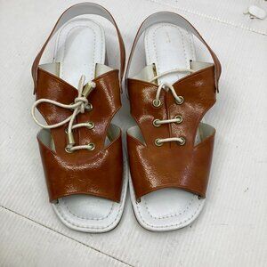 Vtg '70 rockabilly laced sandals faux leather New with box womens shoes sz 8